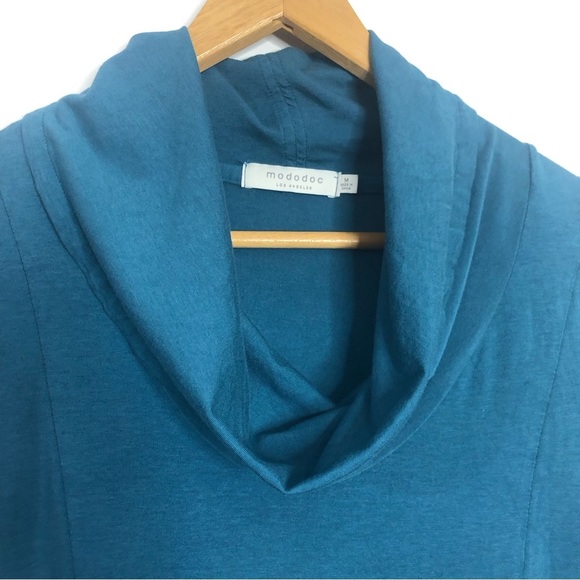 MODODOC Tunic M Teal Cowl Neck Long Sleeves Pockets Slouchy Pockets - Picture 4 of 7